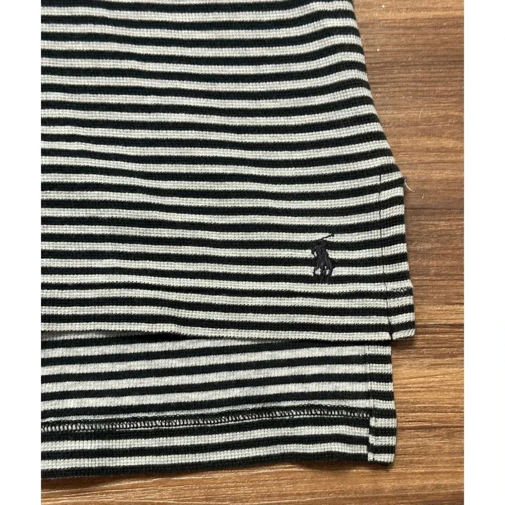 Vintage Polo Ralph Lauren Mens Black Grey Striped Textured Polo Shirt Sz XL